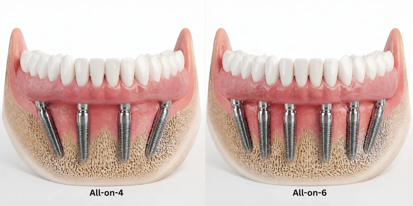 Lucrare dentară fixă pe implanturi, sistem All-on-4 și All-on-6